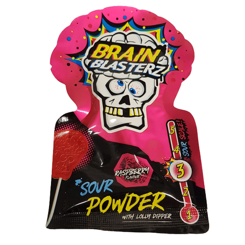 Brain Blasterz Sour Powder With Lollipop Raspberry Flavour 10 g - Brain Blasterz Sour Powder With Lollipop Raspberry Flavour 10 g