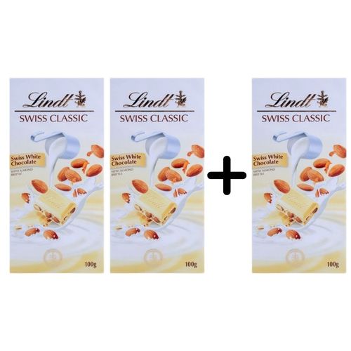 Lindt Swiss Classic White Chocolate With Almond Brittle100 g 2 PIECES + 1 FREE - BUY 2 Get 1 Free