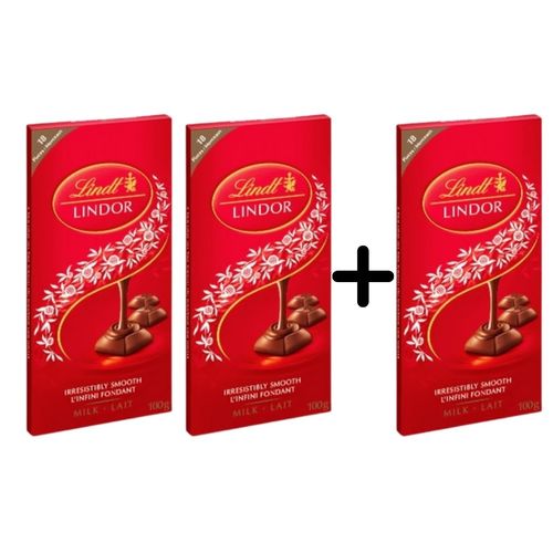 Lindt Lindor Smooth Milk Chocolate 100 g 2 PIECES + 1 FREE - BUY 2 Get 1 Free