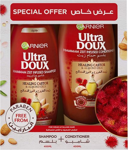 Garnier Ultra Doux Shampoo + Conditioner Healing Castor And Almond Oils 400 ml - Garnier Ultra Doux Shampoo + Conditioner Healing Castor And Almond Oils 400 ml