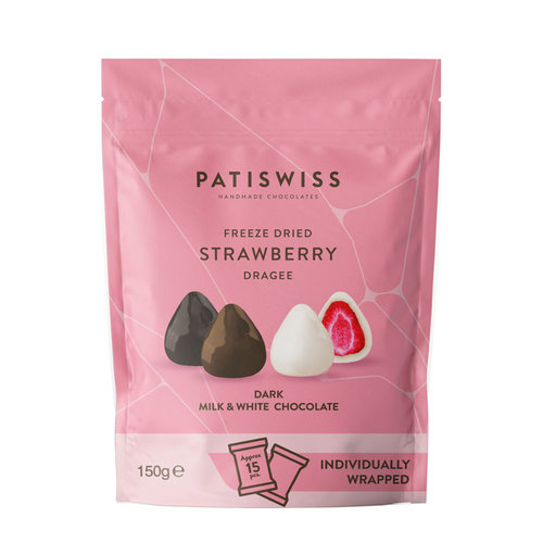 PATISWISS Freeze Dried Strawberry Dark & White Chocolate 150 g - PATISWISS Freeze Dried Strawberry Dark & White Chocolate 150 g