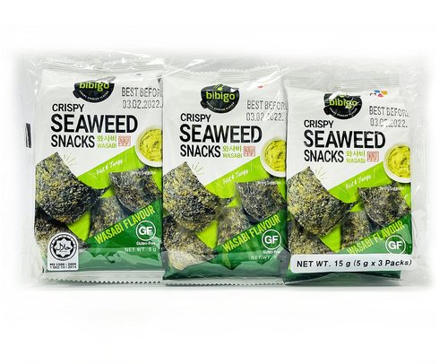 Korean Crispy Seaweed Wasabi Flavour Snacks 3 PCS X 5 g - Korean Crispy Seaweed Wasabi Flavour Snacks 3 PCS X 5 g