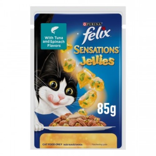 Purina Felix Sensations Jellies With Tuna & Spinach Flavours 85 g - Purina Felix Sensations Jellies With Tuna & Spinach Flavours 85 g