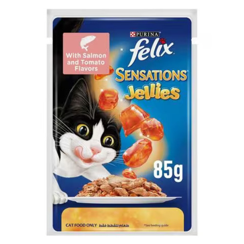 Purina Felix Sensations Jellies With Salmon & Tomato Flavours 85 g - Purina Felix Sensations Jellies With Salmon & Tomato Flavours 85 g