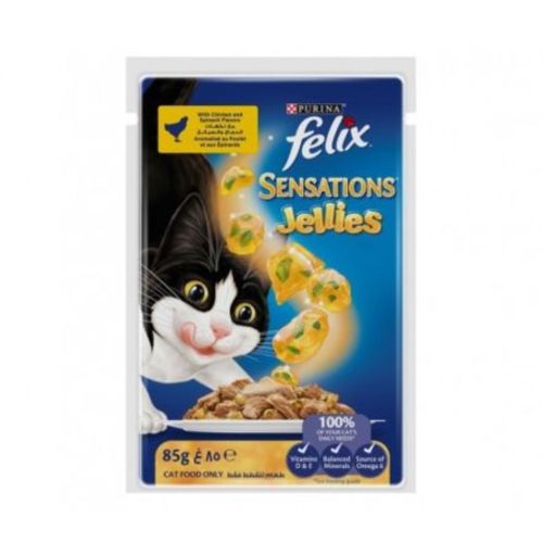 Purina Felix Sensations Jellies With Chicken & Spinach Flavours 85 g - Purina Felix Sensations Jellies With Chicken & Spinach Flavours 85 g