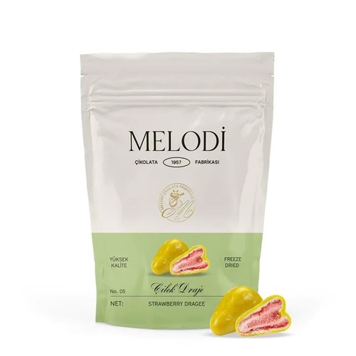 MELODI Green Chocolate Coated Freeze Dried Strawberry 80 g - MELODI Green Chocolate Coated Freeze Dried Strawberry 80 g