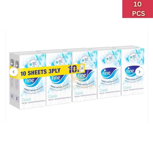 Fine Pocket Tissues 10 Pulls 3 Ply - 10 Pack - Fine Pocket Tissues 10 Pulls 3 Ply - 10 Pack