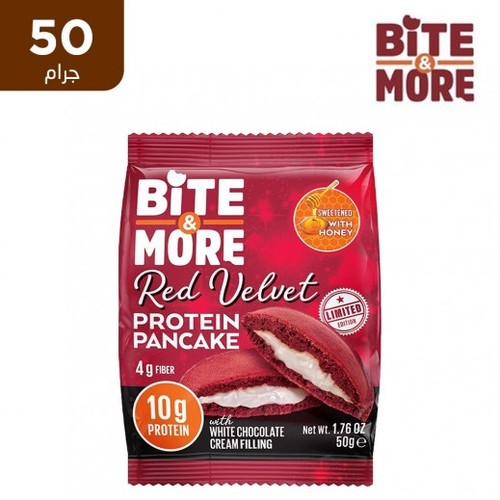 Bite & More Protein Pancake Red Velvet With White Chocolate Cream Filling 50 g - Bite & More Protein Pancake Red Velvet With White Chocolate Cream Filling 50 g