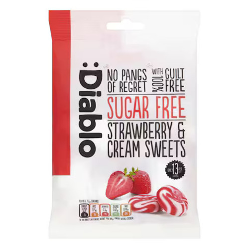 Diablo Strawberry & Cream Sweets Sugar Free 75 g - Diablo Strawberry & Cream Sweets Sugar Free 75 g