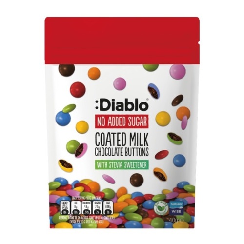 Diablo No Added Sugar Coated Milk Chocolate Buttons 40 g - Diablo No Added Sugar Coated Milk Chocolate Buttons 40 g