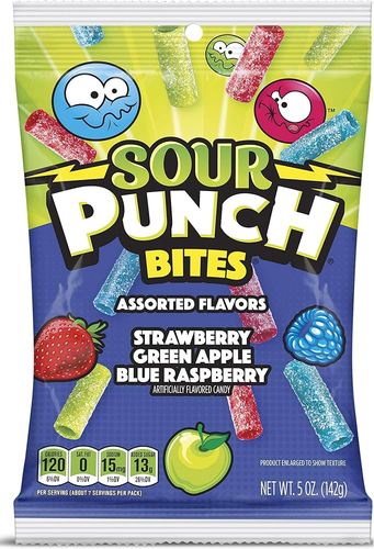 Sour Punch Bites Strawberry Green Apple Blue Rasperry 142 g - Sour Punch Bites Strawberry Green Apple Blue Rasperry 142 g