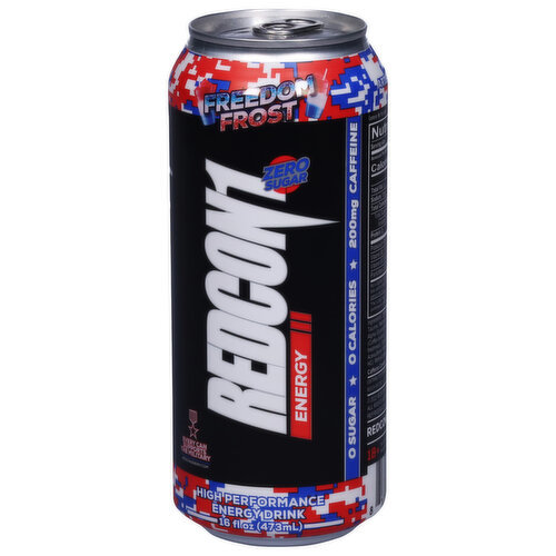 Redcon1 Energy Drink Freedom Frost Zero Sugar 200mg Caffeine 473ml