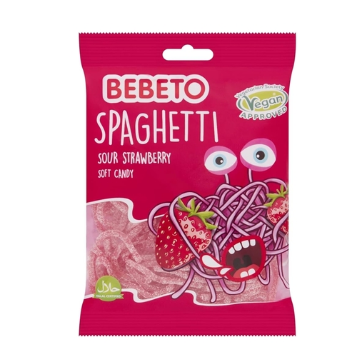 Bebeto Spaghetti Sour Strawberry Soft Candy 70 G