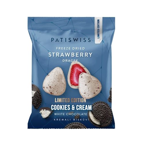 Patiswiss Cookies & Cream White Chocolate Freeze Dried Strawberry Dragee 50 g - Patiswiss Cookies & Cream White Chocolate Freeze Dried Strawberry Dragee 50 g