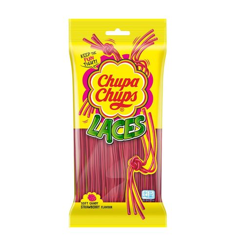 Chupa Chups Strawberry Flavour Sour Laces 90 g - Chupa Chups Strawberry Flavour Sour Laces 90 g