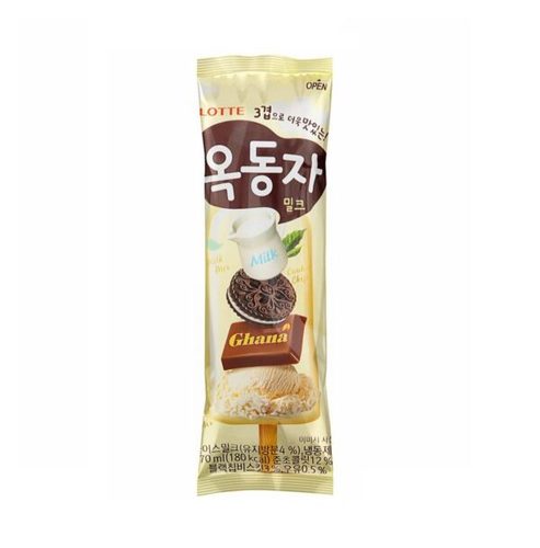 Lottie Ice Cream Okdongja Cookies Milk Chocolate Bar 80 ml - Lottie Ice Cream Okdongja Cookies Milk Chocolate Bar 80 ml