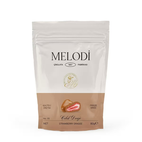 MELODI Strawberry Milk Chocolate Dragee 80 g - MELODI Strawberry Milk Chocolate Dragee 80 g