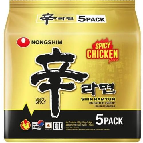 Shin Ramyun Noodles With Spicy Chicken Flavor 5 PCS X 120 g - Shin Ramyun Noodles With Spicy Chicken Flavor 5 PCS X 120 g