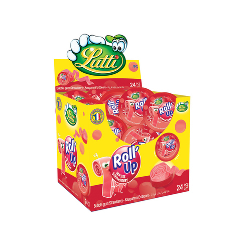 Lutti Strawberry Roll Up Bubble Gum 24 PCS X 29 g - Lutti Strawberry Roll Up Bubble Gum 24 PCS X 29 g