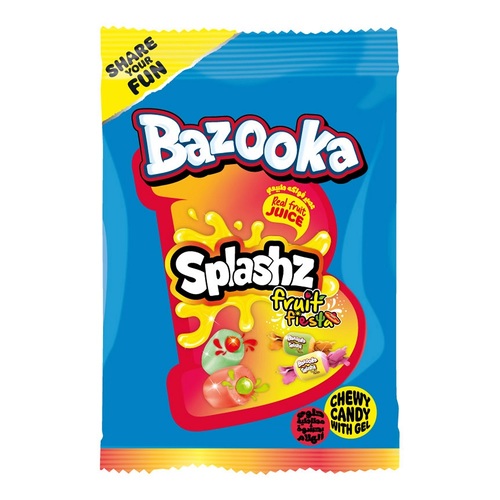 Bazooka Splashz Chewy Fruit Fiesta Candy 120 g - Bazooka Splashz Chewy Fruit Fiesta Candy 120 g