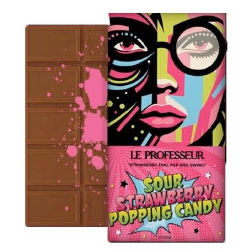 Le Professeur Sour Strawberry Popping Candy Chocolate 140 g - Le Professeur Sour Strawberry Popping Candy Chocolate 140 g