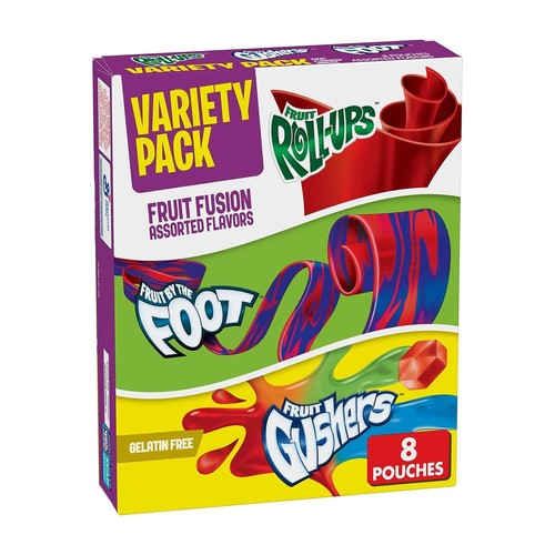 Fruit Roll Ups Fruit By The Foot & Fruit Gushers Flavored Pack 8 Pouches 144 g - Fruit Roll Ups Fruit By The Foot & Fruit Gushers Flavored Pack 8 Pouches 144 g