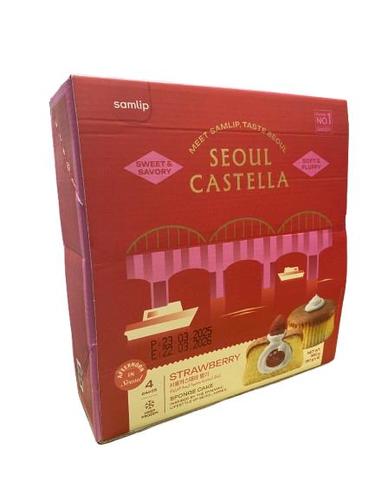 Samlip Seoul Castella Sponge Cake Strawberry 4 Pcs X 90 g - Samlip Seoul Castella Sponge Cake Strawberry 4 Pcs X 90 g