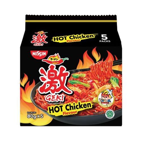 Nissin Geki Hot Chicken Noodles 5 Pcs X 80 g - Nissin Geki Hot Chicken Noodles 5 Pcs X 80 g