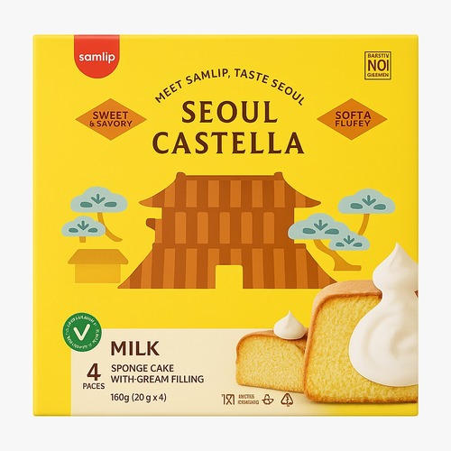 Samlip Seoul Castella Sponge Cake Milk 4 Pcs X 90 g - Samlip Seoul Castella Sponge Cake Milk 4 Pcs X 90 g