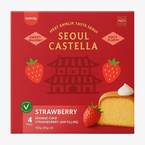 Samlip Seoul Castella Sponge Cake Strawberry 4 Pcs X 90 g - Samlip Seoul Castella Sponge Cake Strawberry 4 Pcs X 90 g