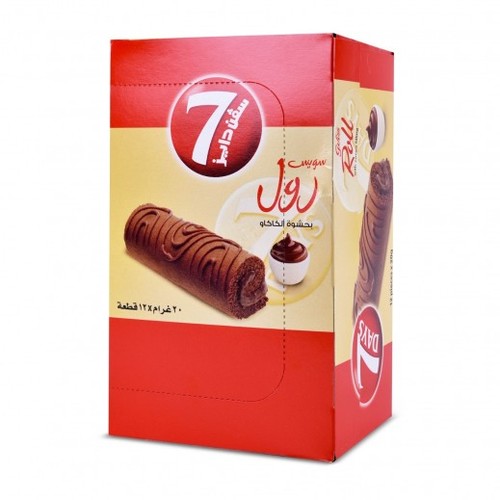 سفن دايز سويس رول بحشوة الكاكاو 12 حبه * 20 غم - سفن دايز سويس رول بحشوة الكاكاو 12 حبه * 20 غم