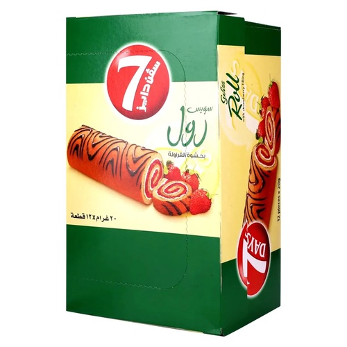 سفن دايز سويس رول بحشوة الفراوله 12 حبه * 20 غم - سفن دايز سويس رول بحشوة الفراوله 12 حبه * 20 غم