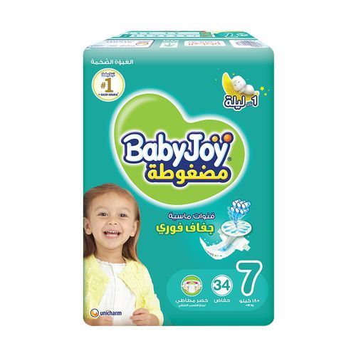 Baby Joy Compressed Size 7 Junior 3XL + 18 kg Diapers 34 Pcs - Baby Joy Compressed Size 5 Junior 3XL + 18 kg Diapers 34 Pcs