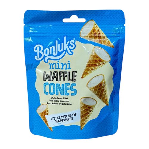 Bonjuks Mini White Chocolate Filled Cornet Wafer 50 g - Bonjuks Mini White Chocolate Filled Cornet Wafer 50 g