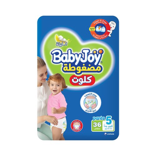 Baby Joy Compressed Pants Size 5 Junior 12 - 18 kg Diapers 36 Pcs - Baby Joy Compressed Pants Size 5 Junior 12 - 18 kg Diapers 36 Pcs