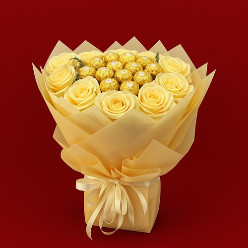 Bouquet Flowers Apricot color Ferrero Rocher - Bouquet Flowers Apricot color Ferrero Rocher