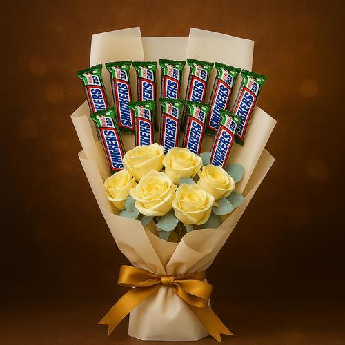 Bouquet Flowers Apricot color Snickers - Bouquet Flowers Apricot color Snickers