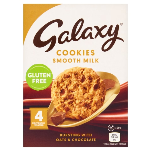 Galaxy Gluten Free Oats & Milk Chocolate Cookies 4 Pcs X 30 g - Galaxy Gluten Free Oats & Milk Chocolate Cookies 4 Pcs X 30 g