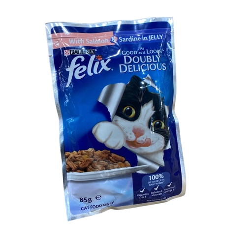 Purina Felix Adult Cat Food With Salmon & Sardine In Jelly 85 g - Purina Felix Adult Cat Food With Salmon & Sardine In Jelly 85 g