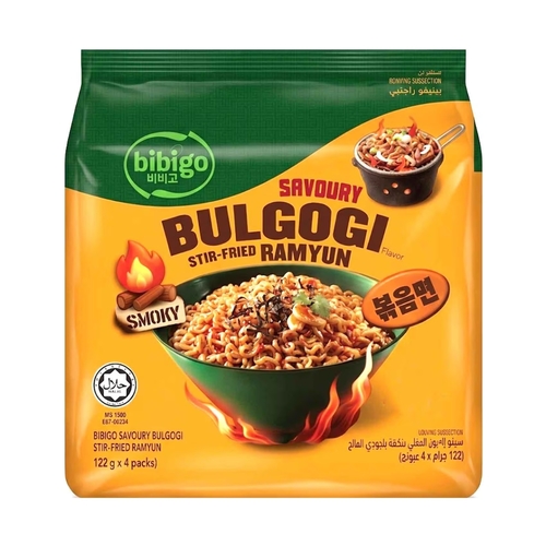 Bibigo Savoury Bulgogi Stir-Fried Ramen Noodles 4 PCS X 122 g - Bibigo Savoury Bulgogi Stir-Fried Ramen Noodles 4 PCS X 122 g