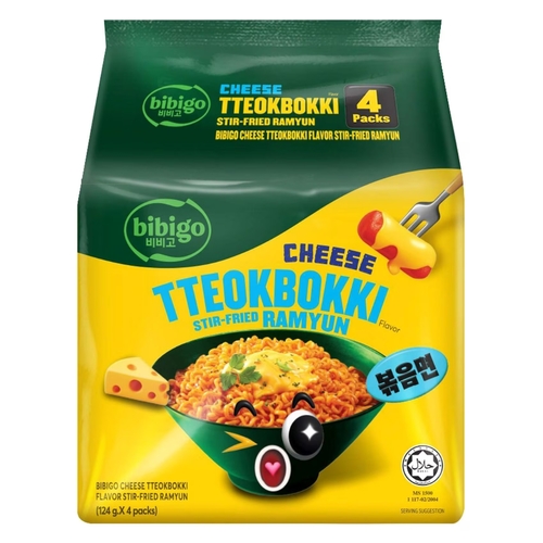 Bibigo Cheese Tteokbokki Stir-Fried Ramen Noodles 4 PCS X 124 g - Bibigo Cheese Tteokbokki Stir-Fried Ramen Noodles 4 PCS X 124 g