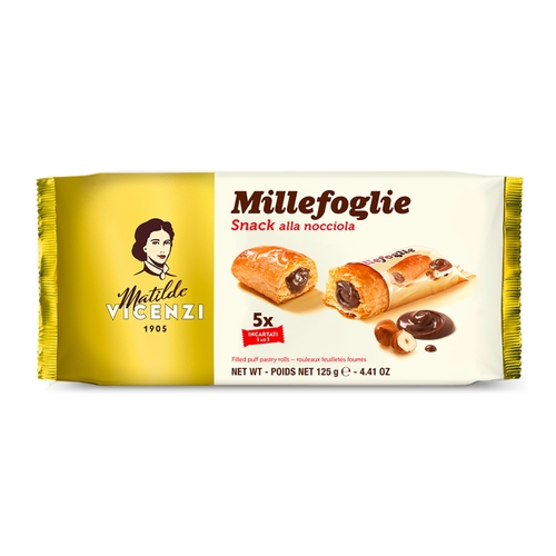 Matilde Vicenzi Millefoglie Hazelnut Cream Filled Puff Pastry Rolls 125 g - Matilde Vicenzi Millefoglie Hazelnut Cream Filled Puff Pastry Rolls 125 g