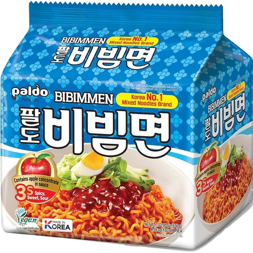 Paldo Bibimmen Spicy, Sweet & Sour Noodles 5 PCS X 130 g - Paldo Bibimmen Spicy, Sweet & Sour Noodles 5 PCS X 130 g