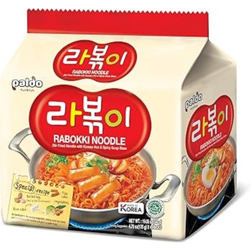 Paldo Rabokki Stir Fried Noodles With Hot & Spicy Soup 4 PCS X 135 g - Paldo Rabokki Stir Fried Noodles With Hot & Spicy Soup 4 PCS X 135 g