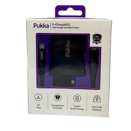 Pukka 35 W Wall Type-C Charger With USB-C Cabel 18 Months Warranty - Pukka 35 W Wall Type-C Charger With USB-C Cabel 18 Months Warranty