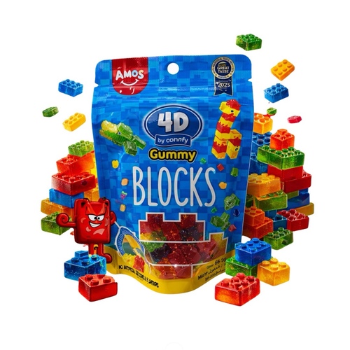 Happy Basket Grocery - Amos 4 D Gummy Candy Blocks Mxed Fruits Flavor 72 g - Amos 4 D Gummy Candy Blocks Mxed Fruits Flavor 72 g