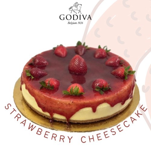 Strawberry Cheesecake - A rich and smooth combination of white
chocolate and cream cheese on a traditional
Belgian cookie base, topped with fresh
strawberries and strawberry sauce.