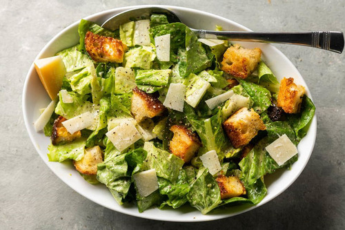 Caesar Salad With Mutton Tongue - Lettuce, toasted bread, grated cheese and piece of mutton tongue
  with the famous caesar salad sauce.