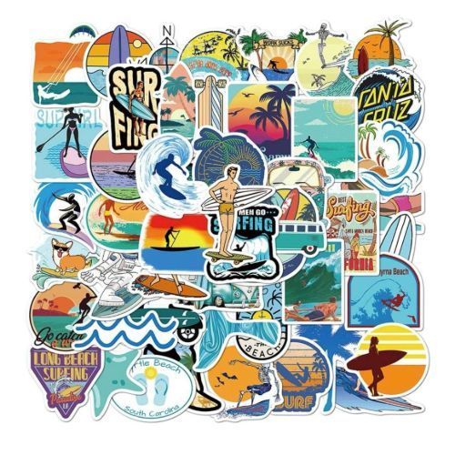 Surf Stickers - waterproof 50 pieces  
size : 4 - 6 cm