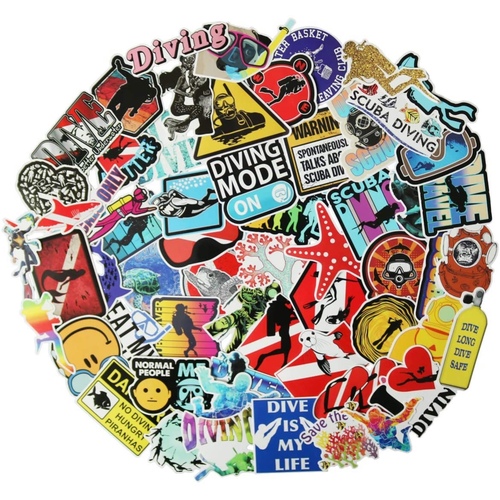 Diving stickers - waterproof 60 pieces Size: 6-10 cm